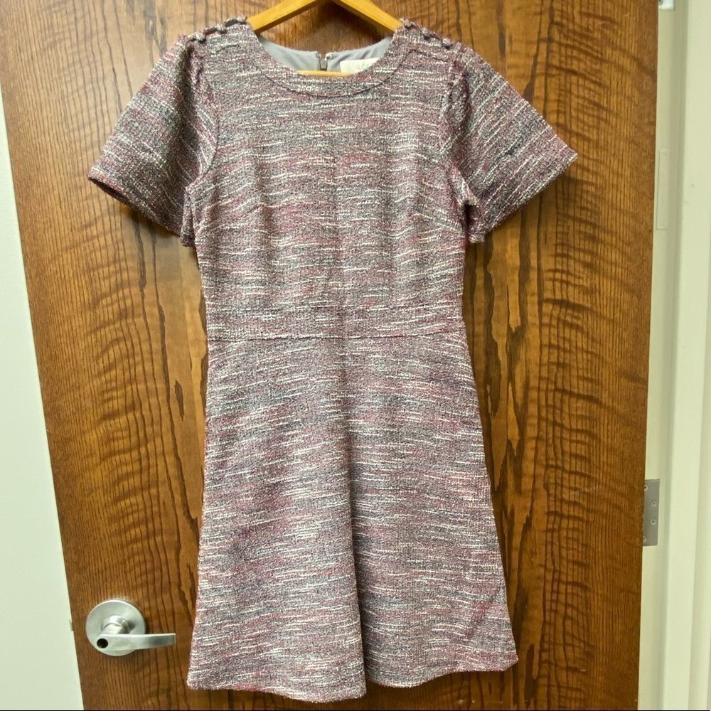Ann taylor Loft red, white, and black boucle button shoulder dress